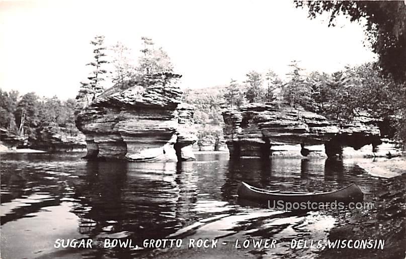 Sugar Bowl and Grotto Rock - Lower Dells, Wisconsin WI Postcard