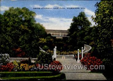 Grand Stairway, Lake Park - MIlwaukee, Wisconsin WI Postcard