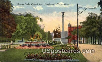 Flower Beds, Grand Ave - MIlwaukee, Wisconsin WI Postcard