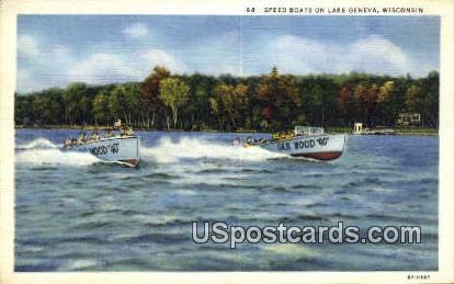 Speed Boats - Lake Geneva, Wisconsin WI Postcard