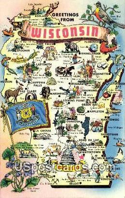 Greetings from, WI     ;     Greetings from, Wisconsin Postcard