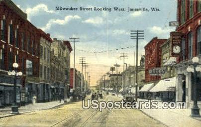 Milwaukee Street - Janesville, Wisconsin WI Postcard