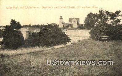 Lake Park & Lighthouse - MIlwaukee, Wisconsin WI Postcard