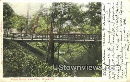 Rustic Bridge, Lake Park - MIlwaukee, Wisconsin WI Postcard