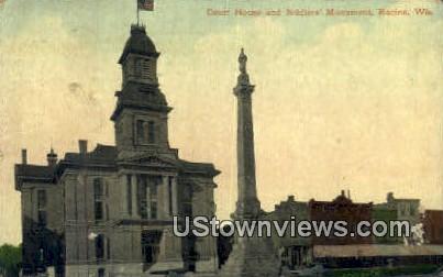 Court House & Soldiers' Monument - Racine, Wisconsin WI Postcard