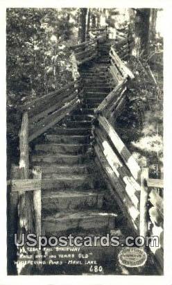 Real Photo - Cedar Rail Stairway - Marl Lake, Wisconsin WI Postcard