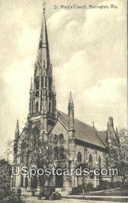 St Mary's Church - Burlington, Wisconsin WI Postcard