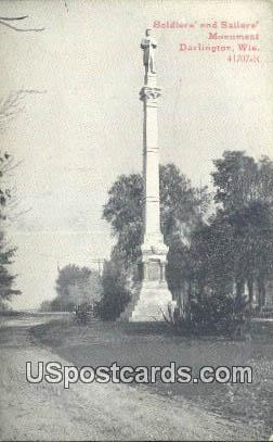 Soldier's & Sailors Monument - Darlington, Wisconsin WI Postcard