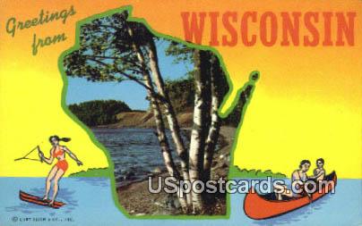 Greetings from, WI Postcard      ;      Greetings from, Wisconsin