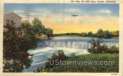 The Old Mill Dam - Racine, Wisconsin WI Postcard