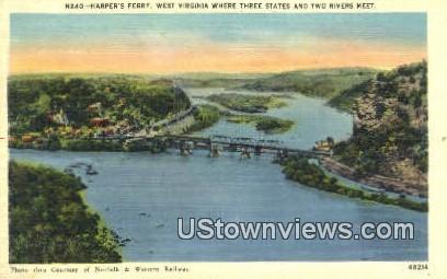 Three States & Two Rivers Meet - Harpers Ferry, West Virginia WV Postcard