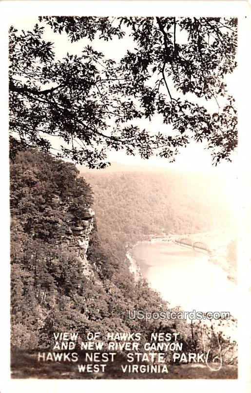 View of Hawks Nest and New River Canyon - Hawks Nest State Park, West Virginia WV Postcard