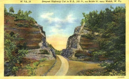 Deepest Highway Cut - Welch, West Virginia WV Postcard