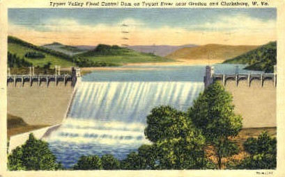 Tygart Valley Flood Conrtol Dam  - Gafton, West Virginia WV Postcard