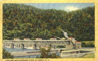 Kanawha River Dam - London, West Virginia WV Postcard