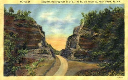 Deepest Highway Cut - Welch, West Virginia WV Postcard