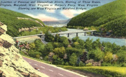 Potomac and Shenandoah - Harpers Ferry, West Virginia WV Postcard