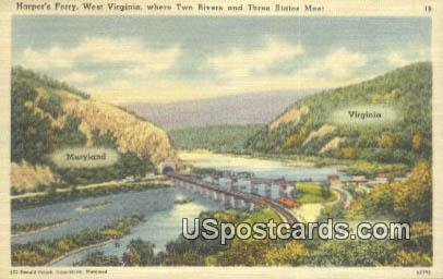 Three States Meet - Harpers Ferry, West Virginia WV Postcard
