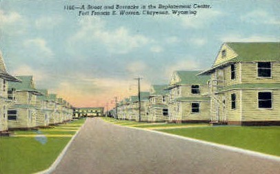 Street & Barracks, Replacement Center - Fort Francis E. Warren, Wyoming WY Postcard